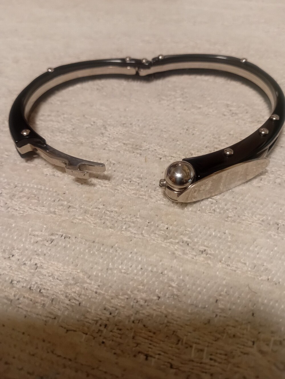 Black and Stainless Steel Hinged Bangle Bracelet